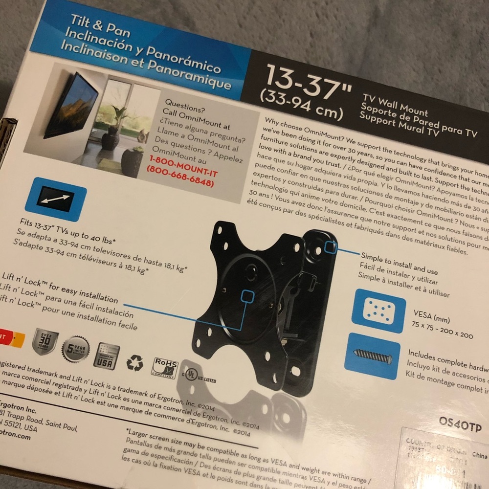NWT🏷 BRAND NEW TV MOUNT 🖥 NEVER TAKEN OUT OF BOX - Picture 6 of 8